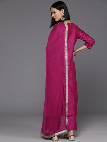 varanga women pink embroidered straight kurta paired with tonal bottom and dupatta
